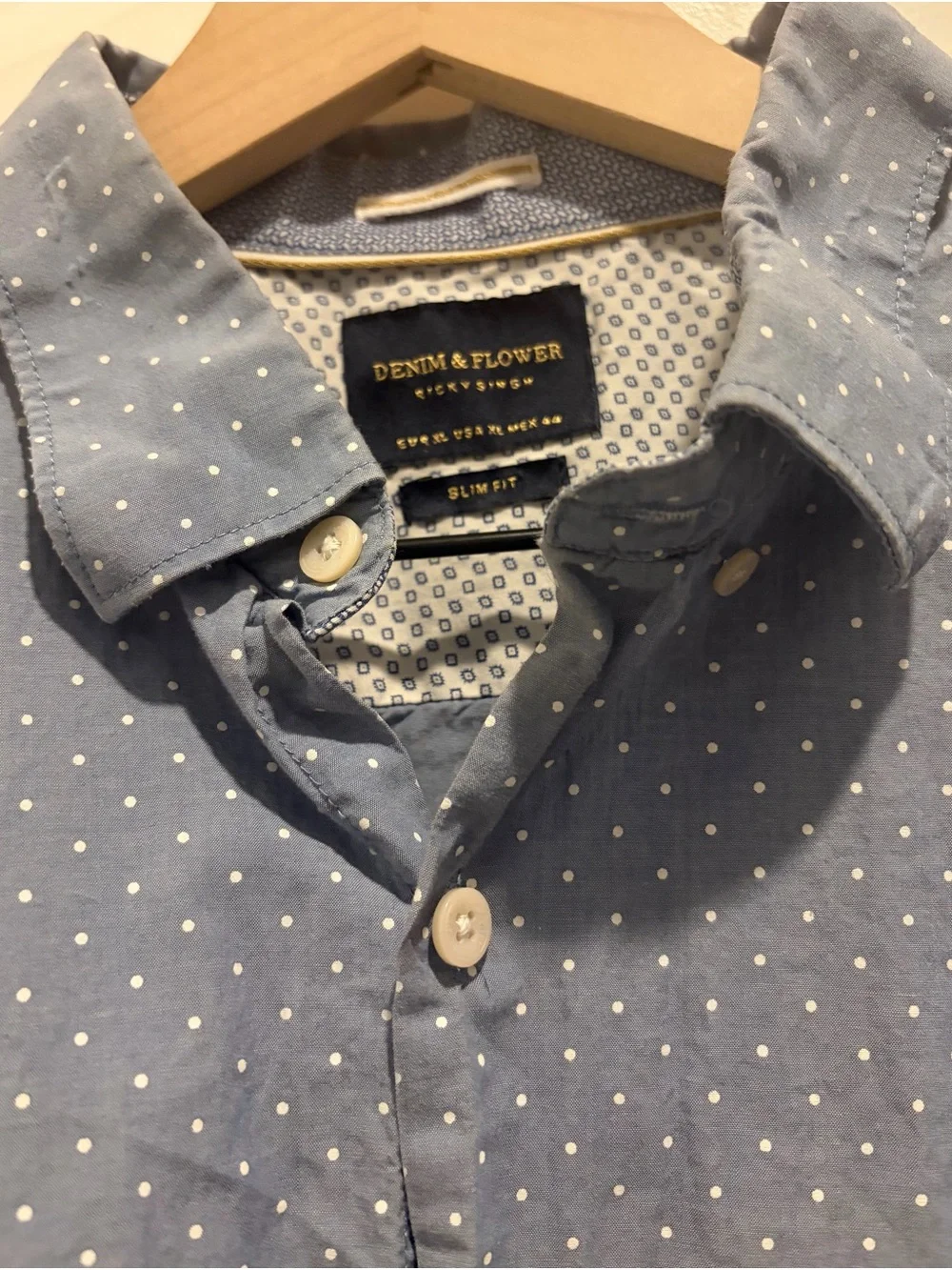 Denim & Flower Ricky Singh Light Blue Polka Dot Button Down Shirt Men’s XL Slim
